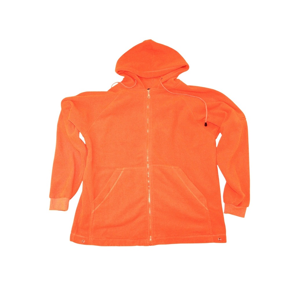 Blaze Orange Fleece Zip Up Hoodie Jacket Long Sleeve Pockets
